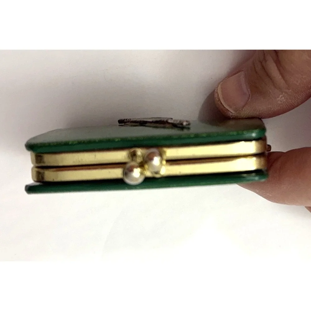 Vintage Florida Souvenir Coin Purse Silver Kiss Closure Boat Green Silver Spring